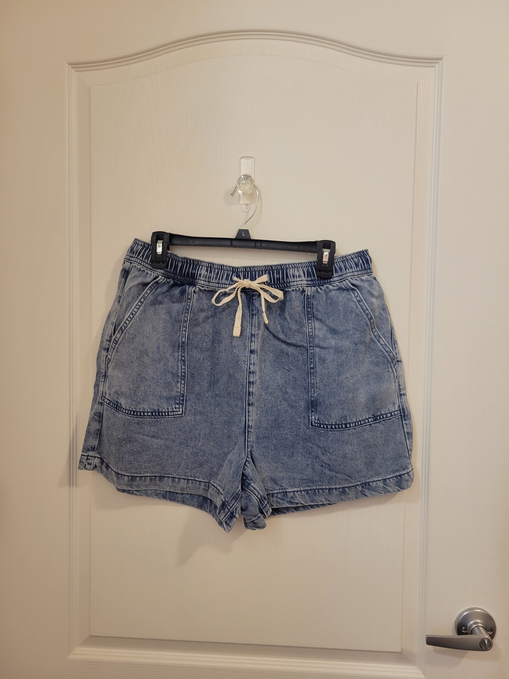 bohme Washed Light Blue Denim Drawstring Shorts